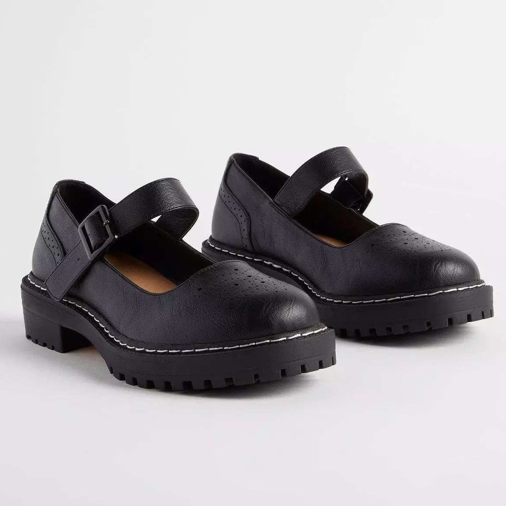 Torrid Black Faux Leather Perforated Mary Jane Flats Lug Sole 11WW